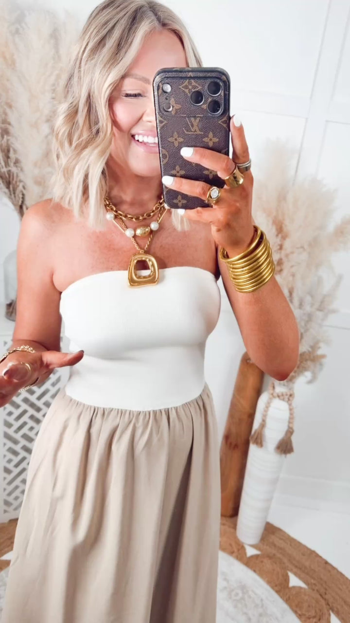 The Golden Sands Midi Dress-Ivory
