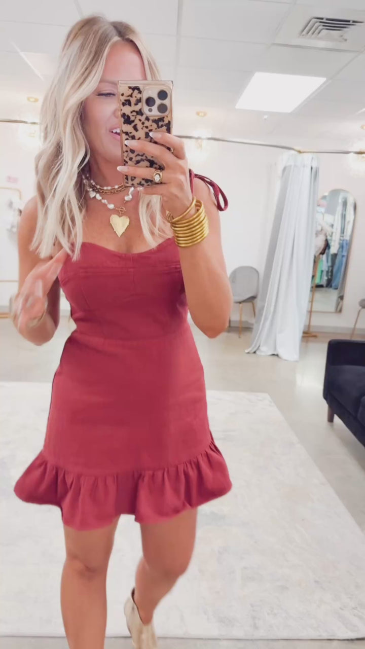 Tanner Denim Mini Dress- Maroon