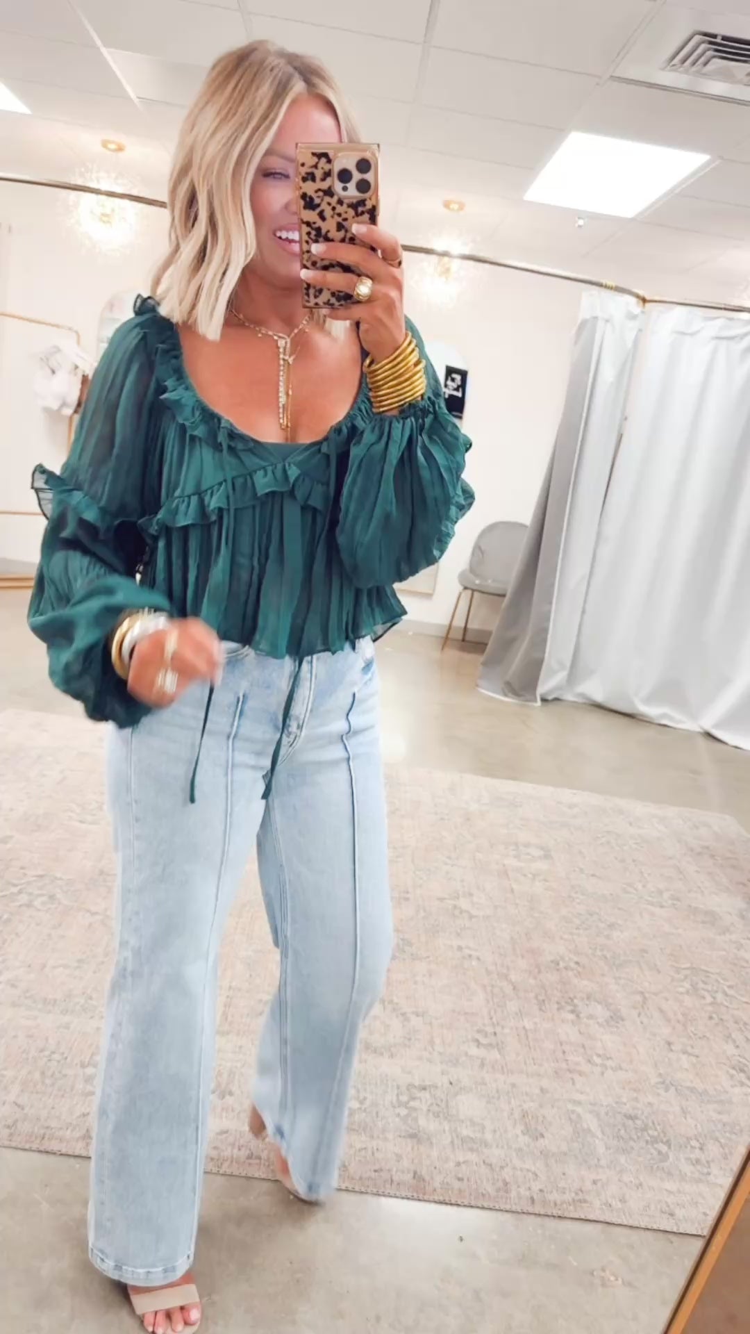 Florence Ruffle Blouse-Green