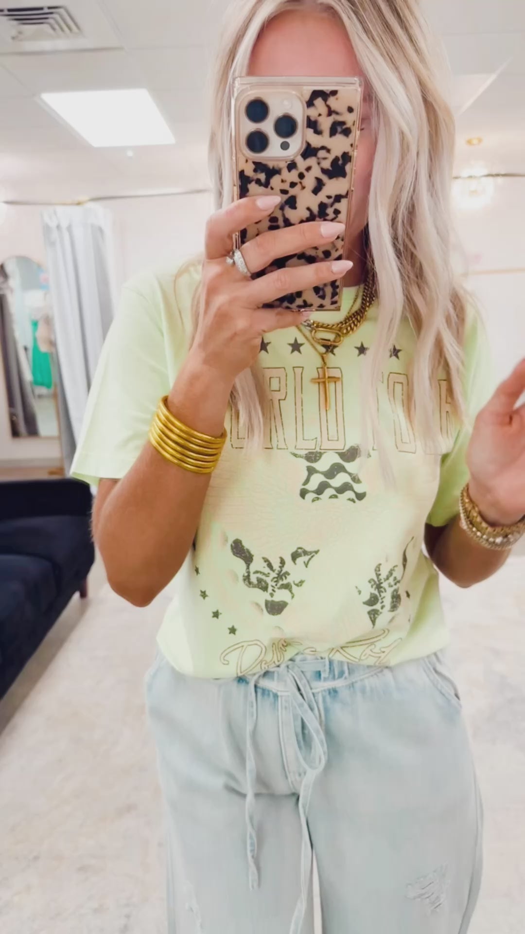 World Tour Rock N Roll Cropped Tee-Lime