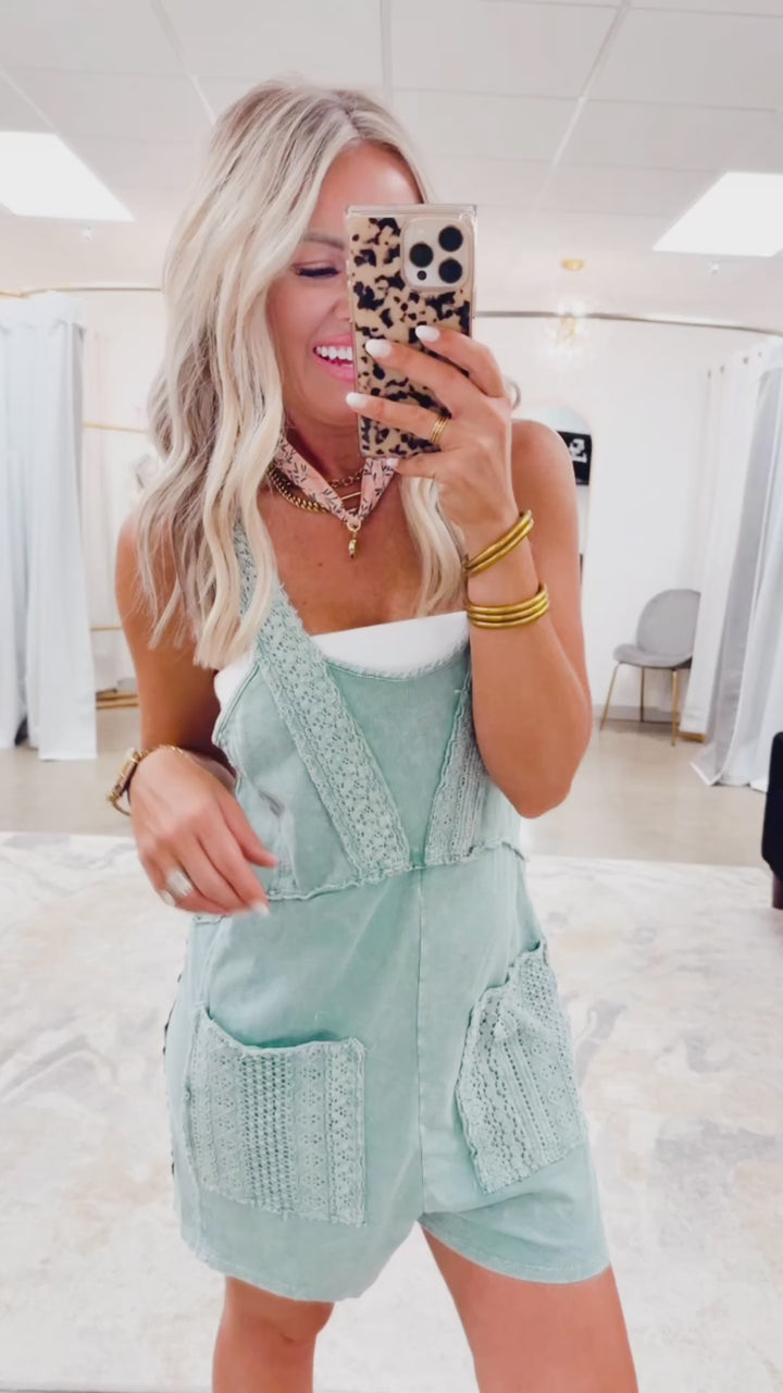 Lace Boho Spring Romper-Green