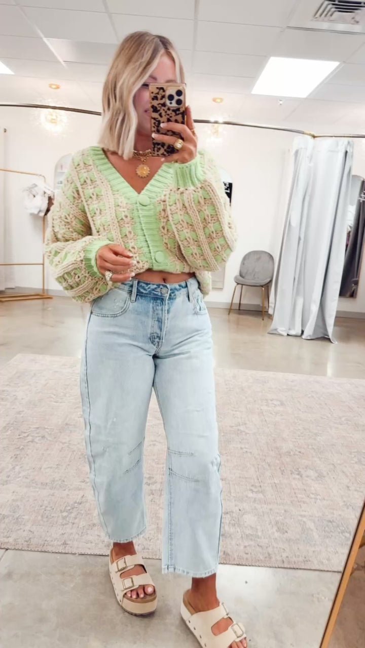 Chunky Lattice Cardigan-Green/Taupe