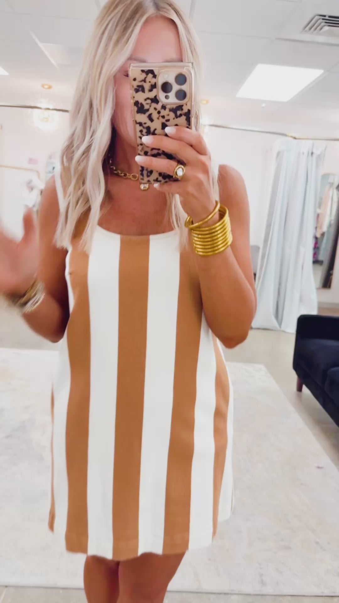 Sabrina Stripe Mini Dress-Camel