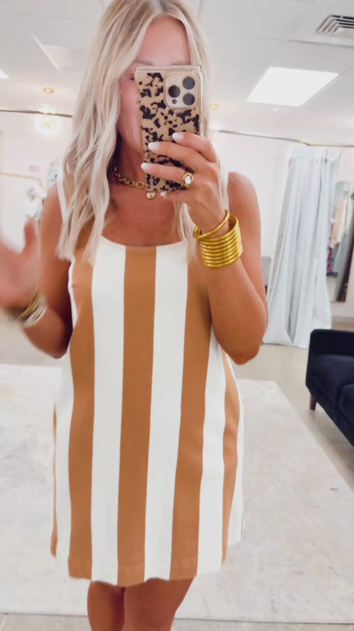Sabrina Stripe Mini Dress-Camel