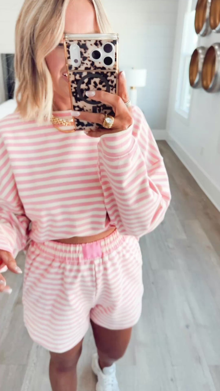 -Final Sale- Milan Stripe Set-Pink/Cream