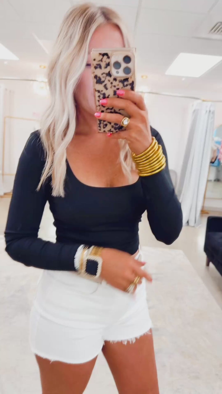 Sophie Scoop Neck Long Sleeve Knit Crop Black