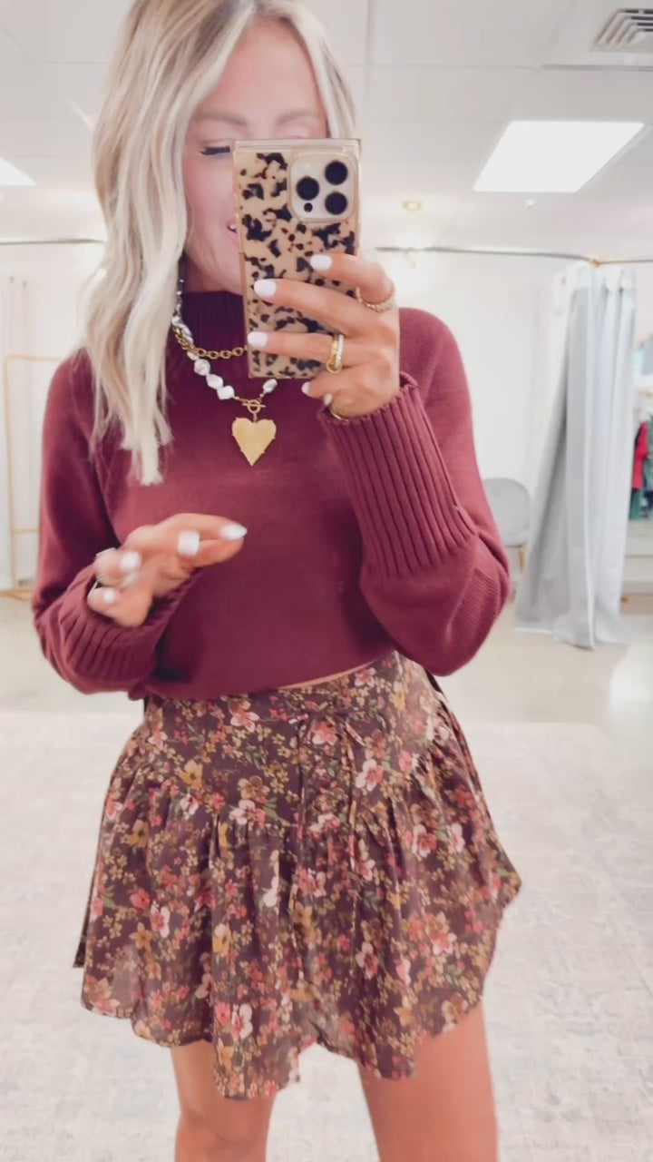 Audrey Cropped Sweater-Red Wood