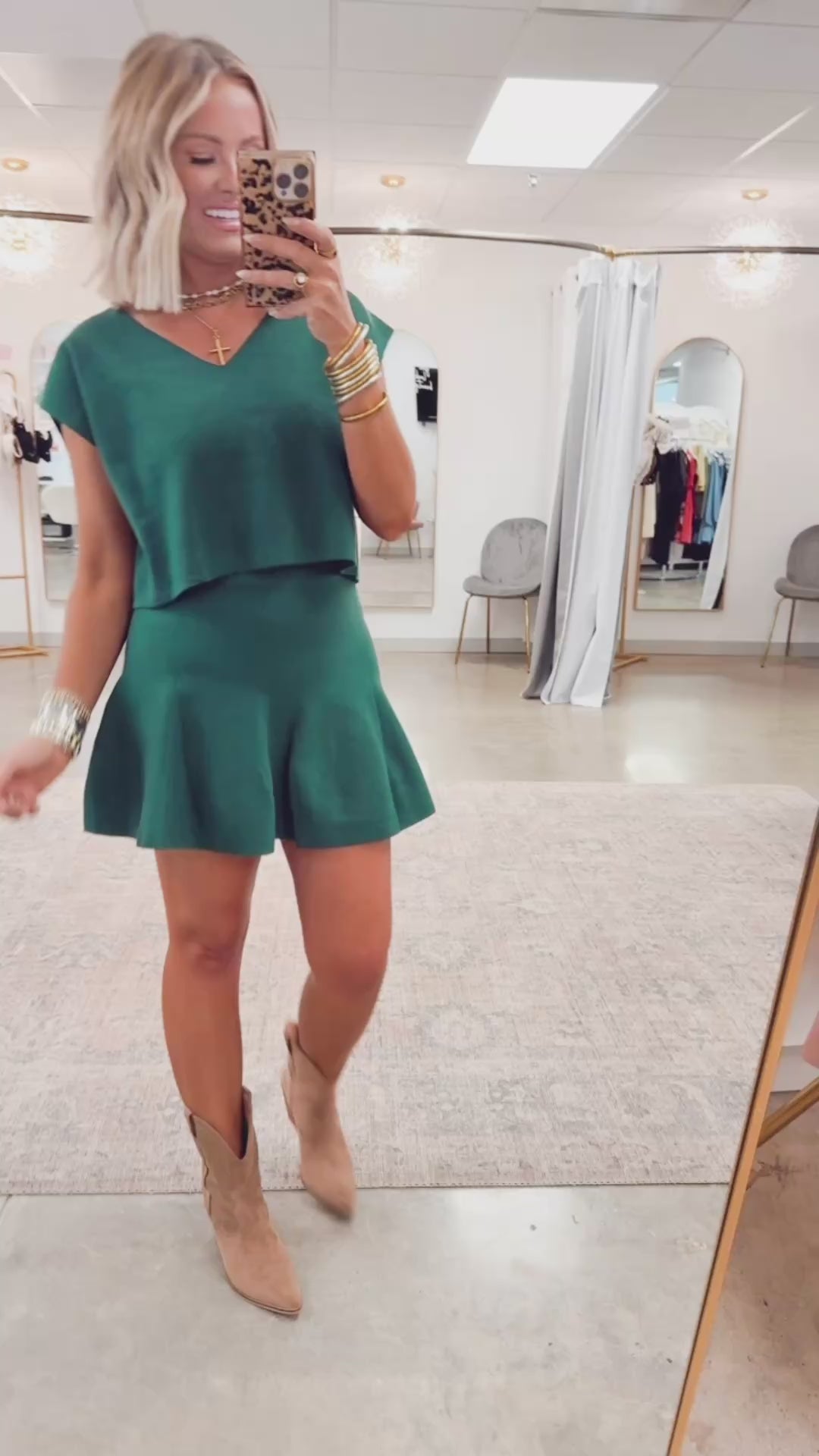 Afterglow Sweater & Skirt Set-Forest Green