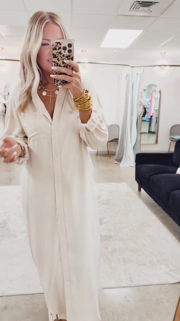 The Elle Oversized Midi Shirt Dress- Taupe
