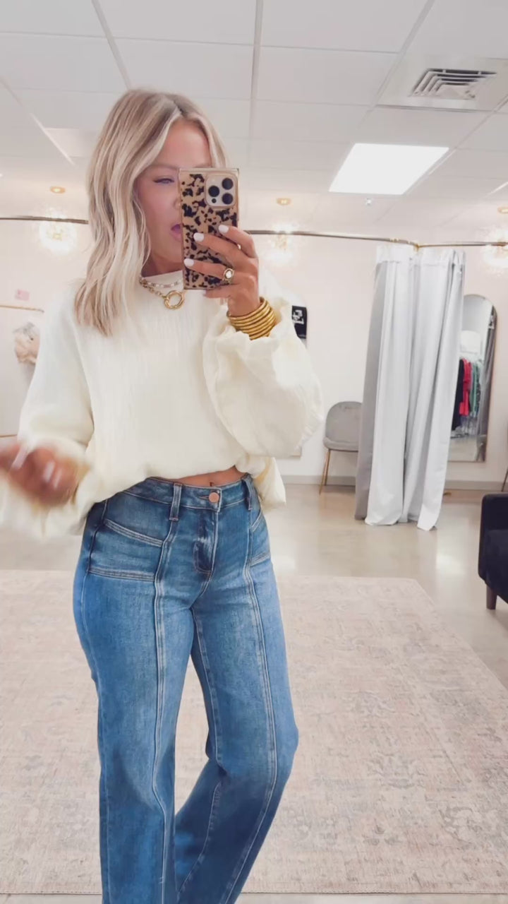 Laurel Bubble Hem Blouse-Cream