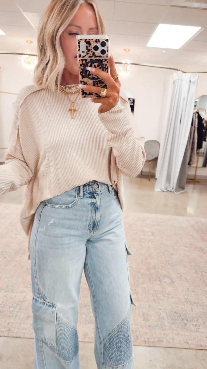 The Haisley Ribbed Top-Sand Beige