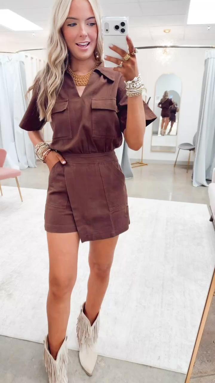 Brixton Wrap Romper-Espresso