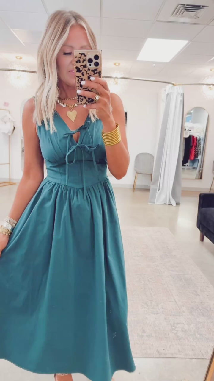 Payton Flare Midi Dress-Hunter Green