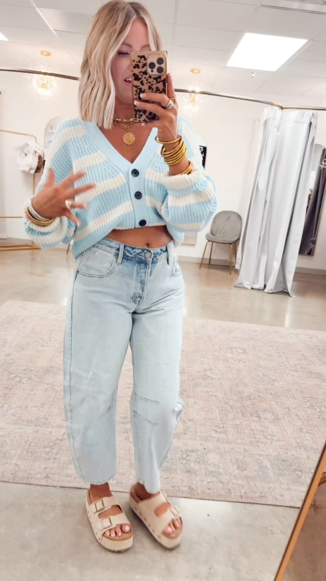 Sadie Striped Sweater Cardigan-Blue