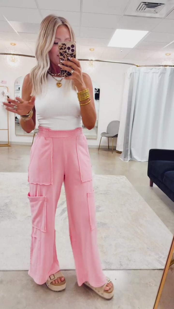 Stonewash Utility Sweatpants- Taffy Pink