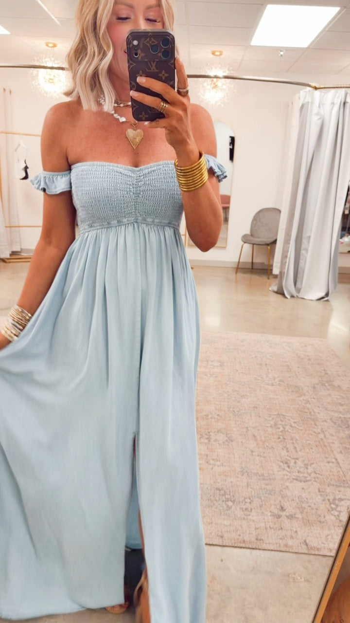 Seaside Blue Smocked Maxi
