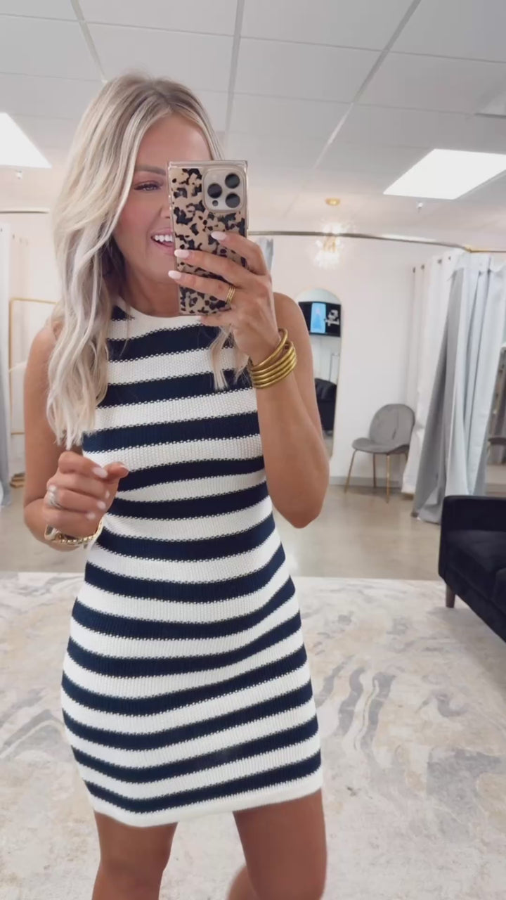 Bay Breeze Bodycon Mini Dress-Navy/Cream