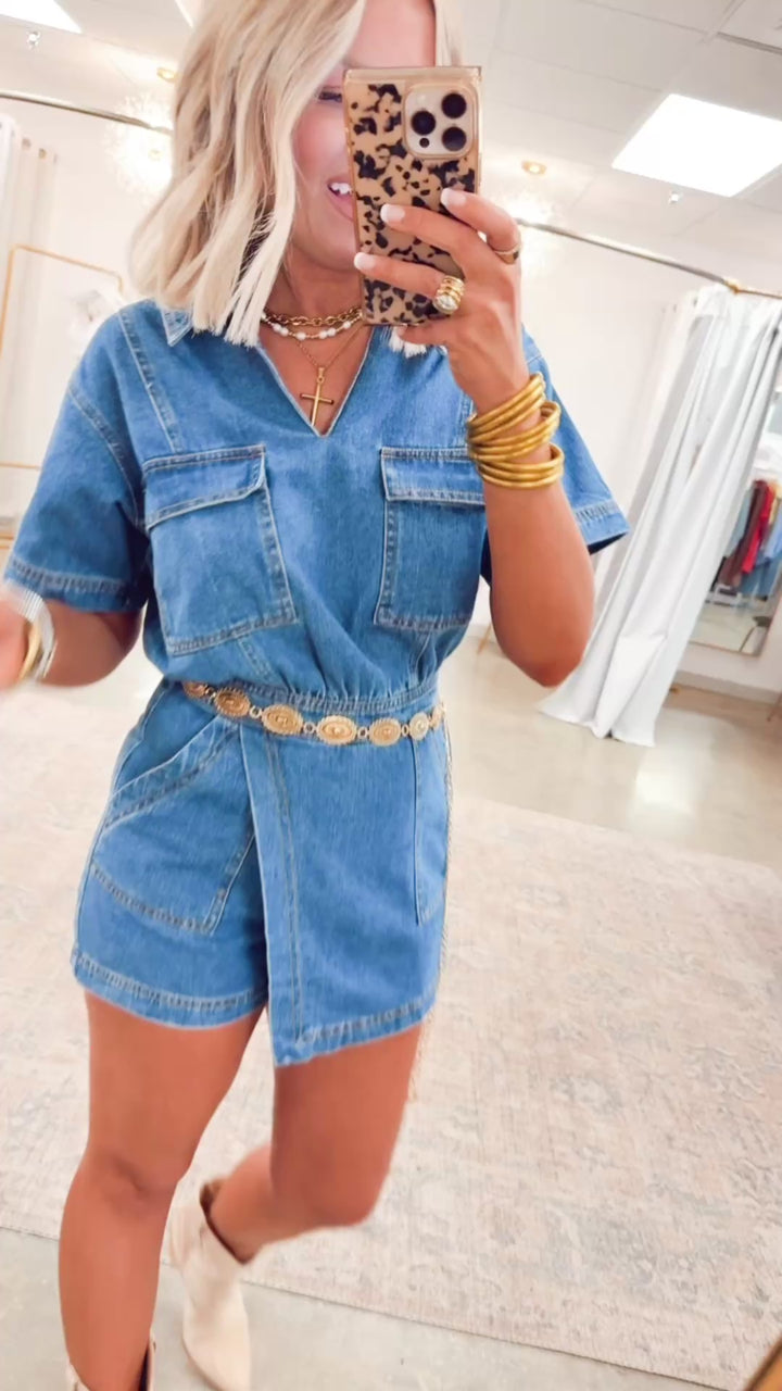 Brixton Wrap Romper-Washed Denim