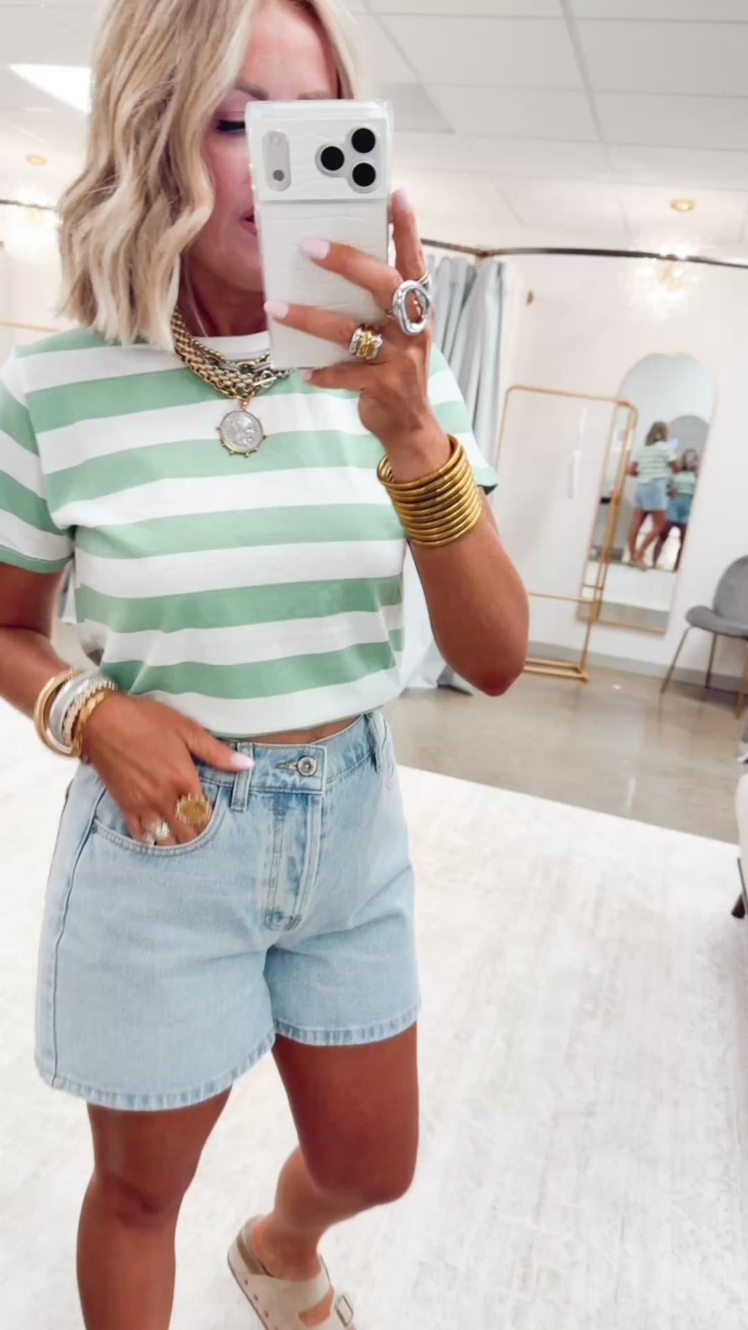 Everyday Striped Tee-Green/White