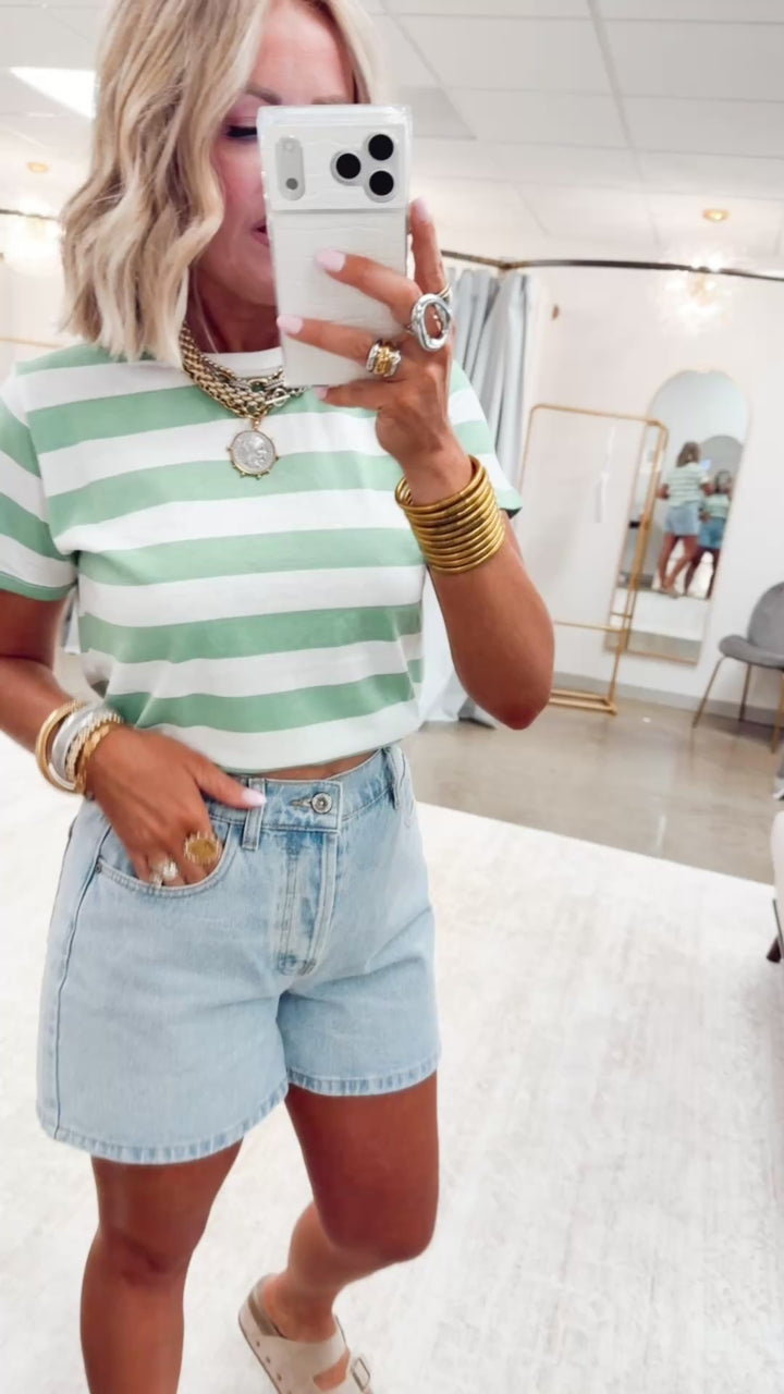 Everyday Striped Tee-Green/White