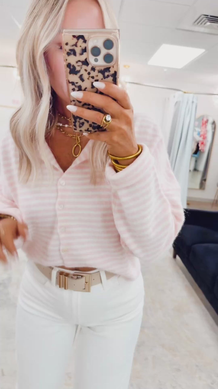 Seaside Stroll Cardigan-Pink Stripe