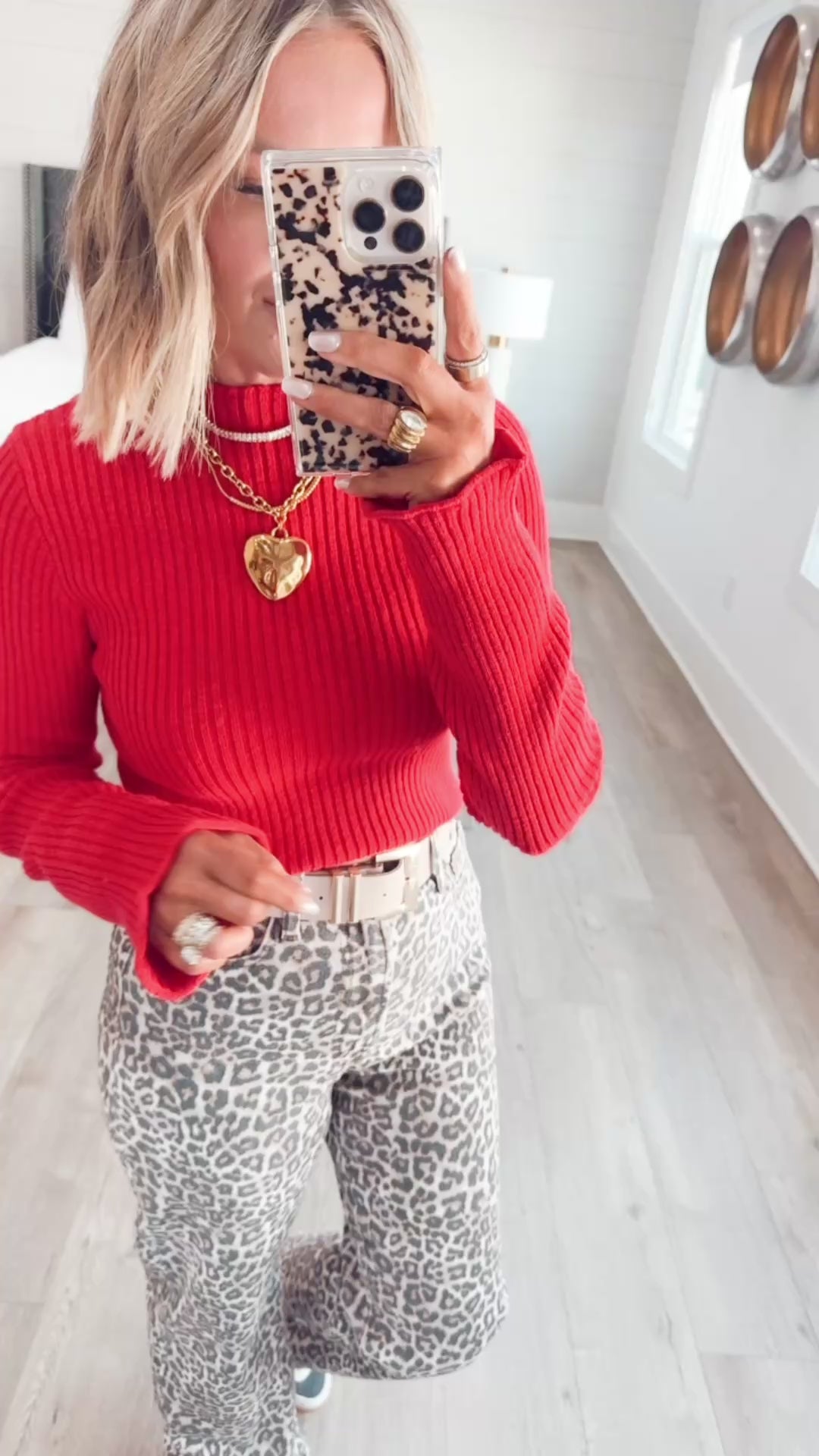 Sleek Mock Neck Ribbed Top-Red