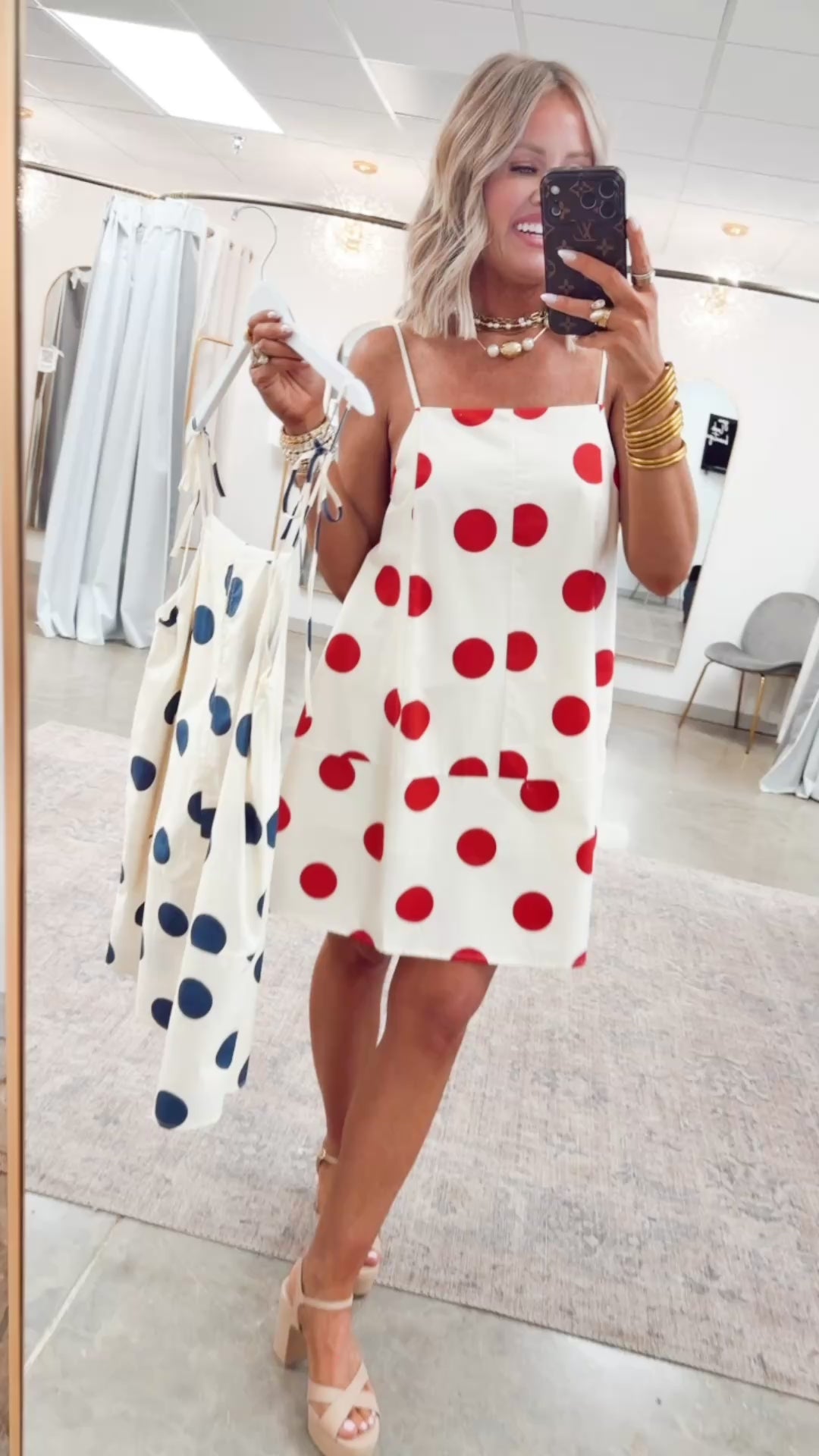The Poppy Dot Dress-Cream/Navy