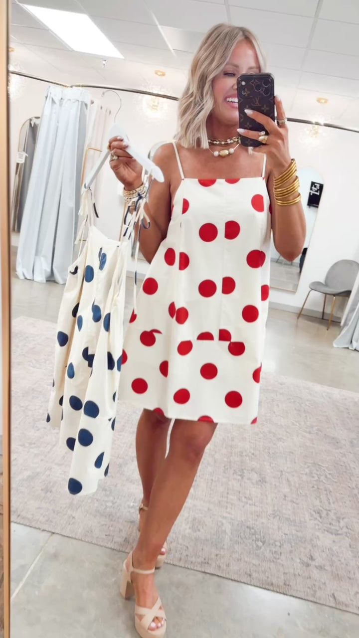 The Poppy Dot Dress-Cream/Navy