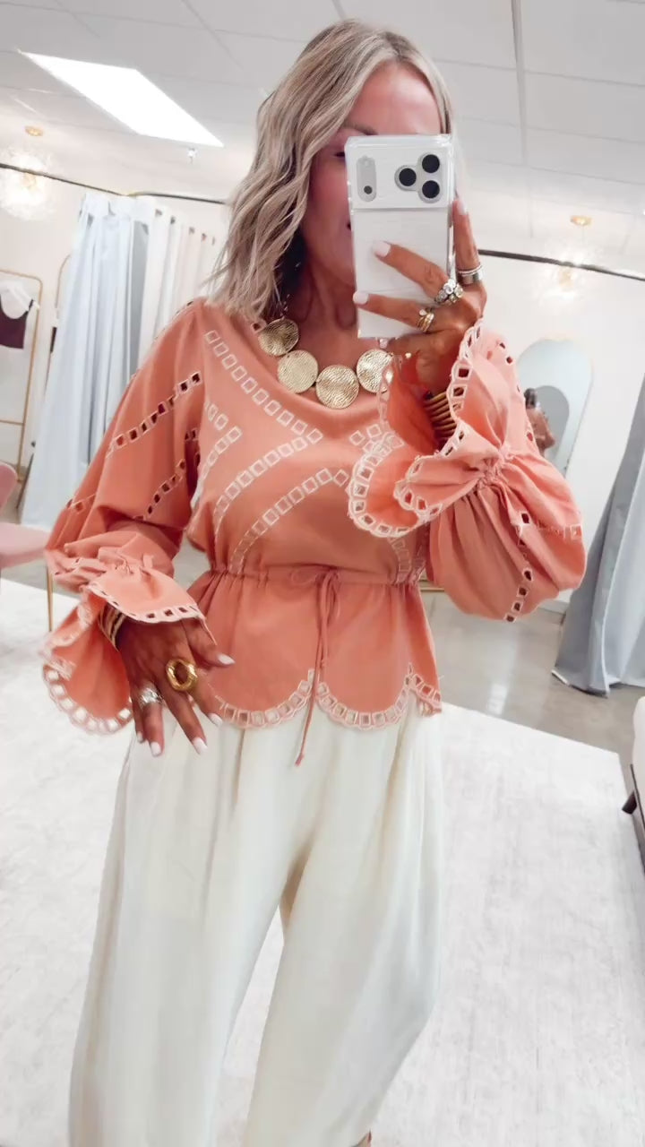 The Noelle Peplum Top-Apricot