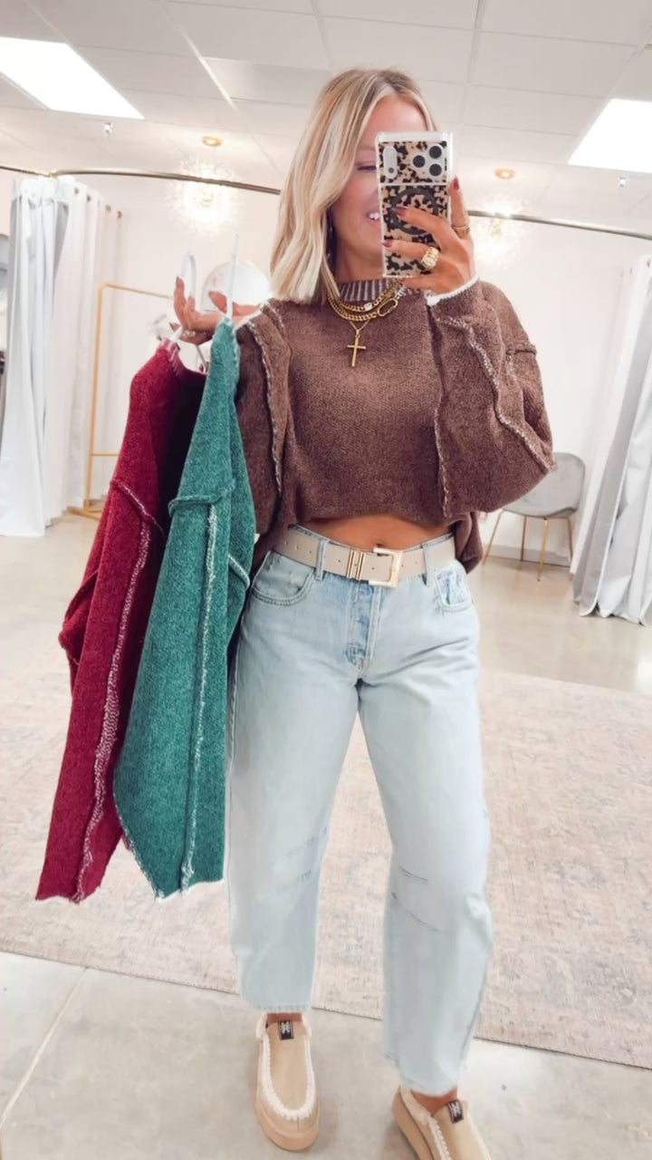 Waverly Exposed Seam Sweater-Cabernet