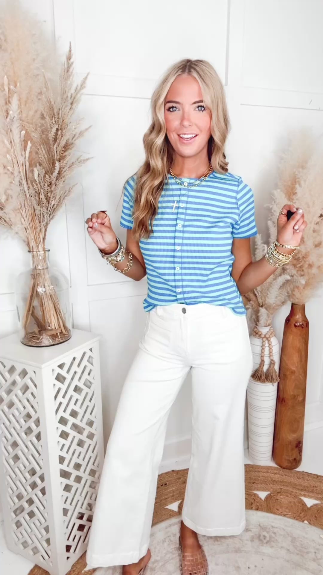 The Relaxed Ribbed Knit Top-Mint/Blue
