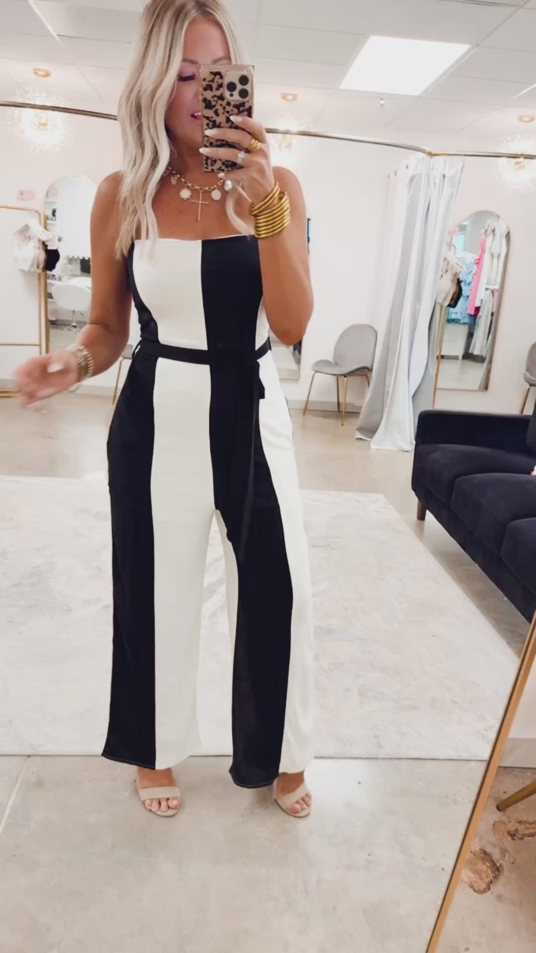 Wide Stripe Belted Jumpsuit- Black