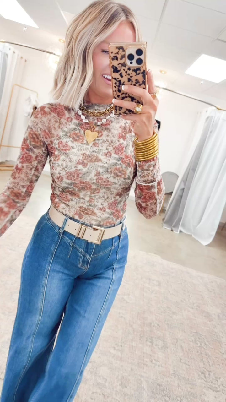 Beauty Floral Mesh Top-Cream