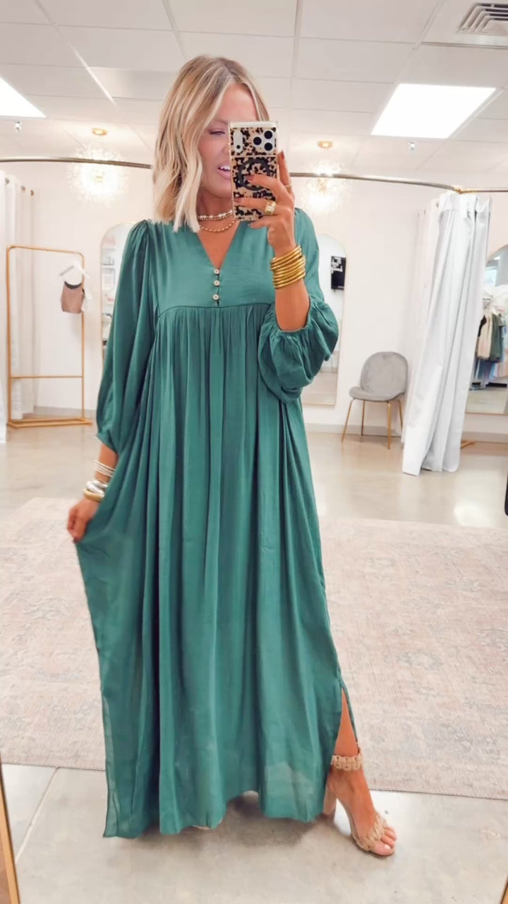 Bell Sleeve Midi Dress-Hunter Green