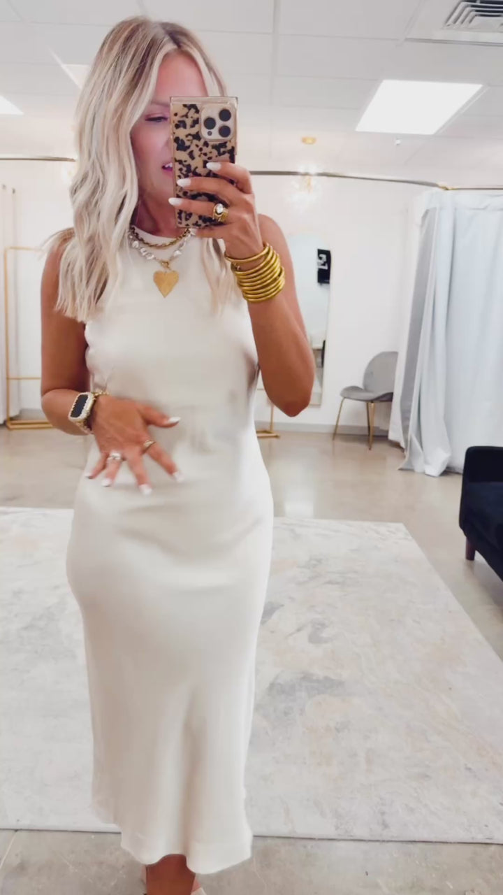 Satin Charm Midi Dress-Alpaca