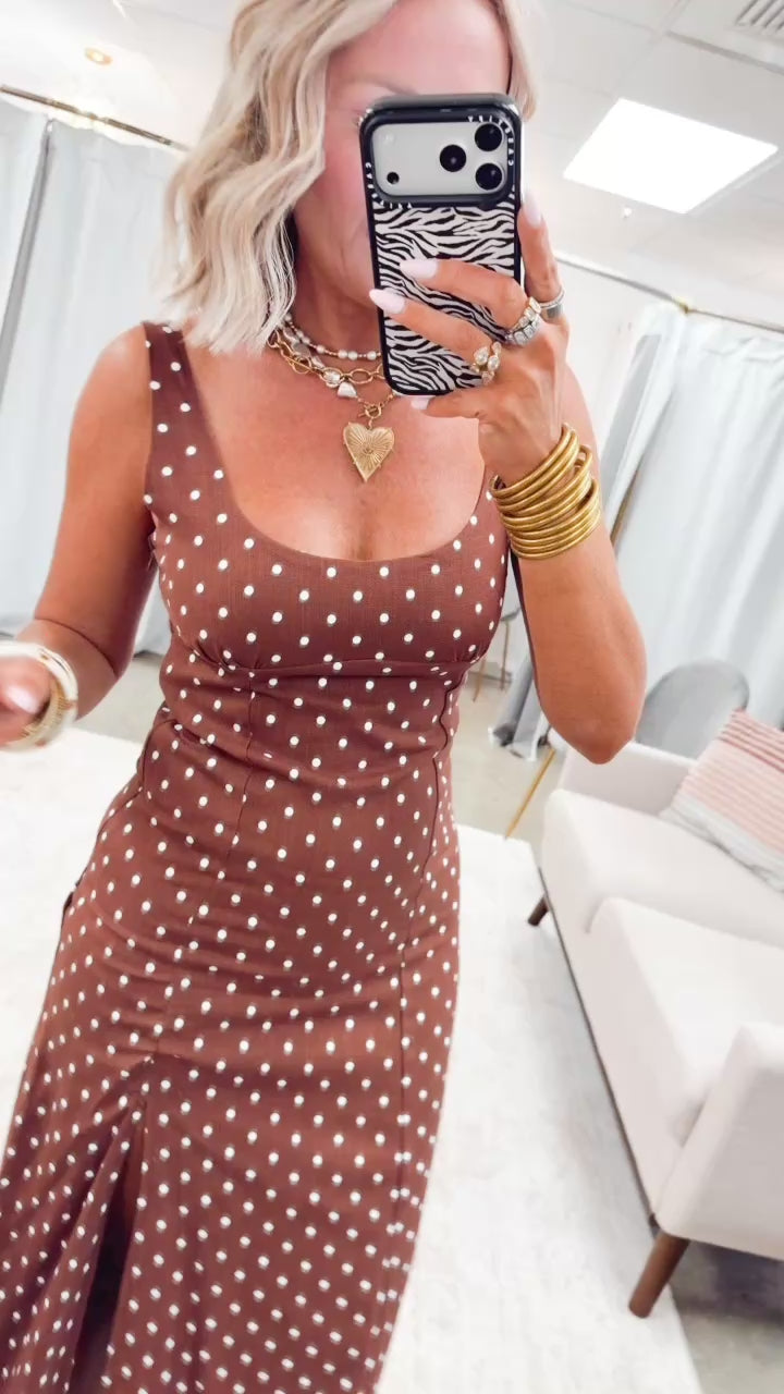 The Clara Polka Midi Dress-Chestnut
