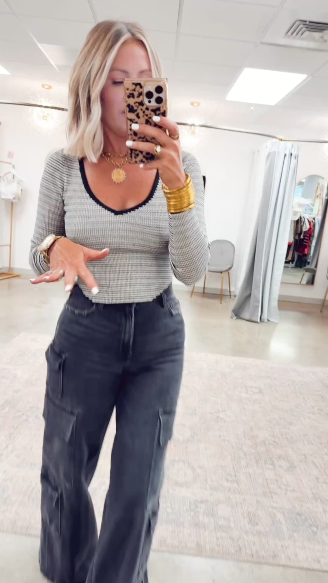 Lennox Striped V Neck Top-Black