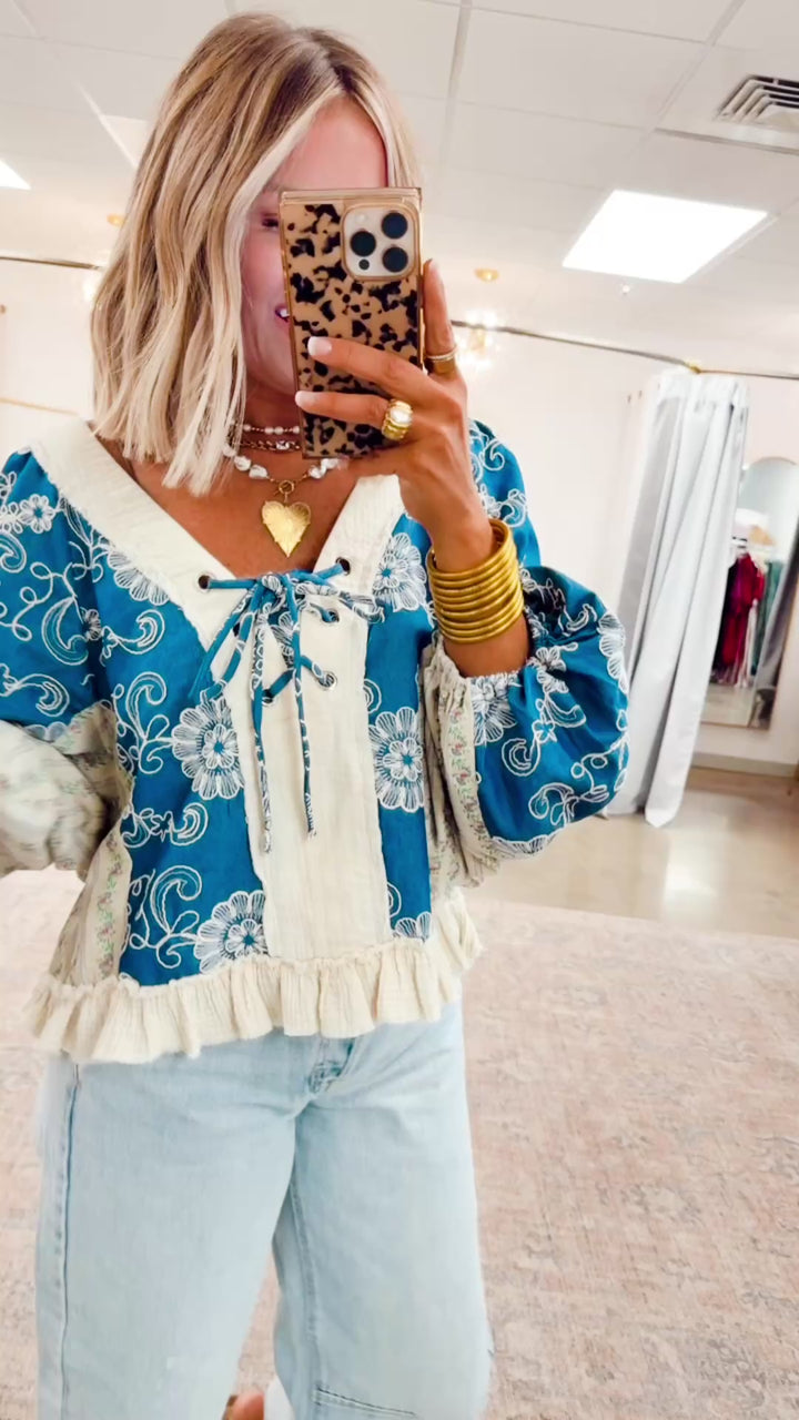 Gizelle Balloon Sleeve Blouse-Blue