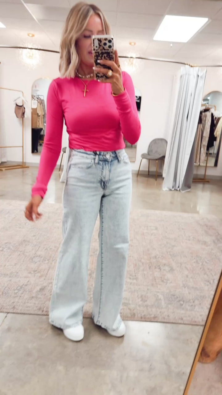 Laken Round Neck Top-Hot Pink