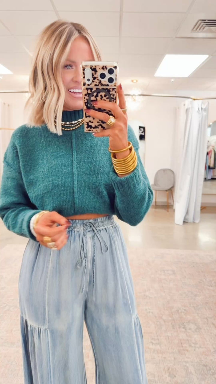 The Wintermere Mock Neck Sweater-Emerald