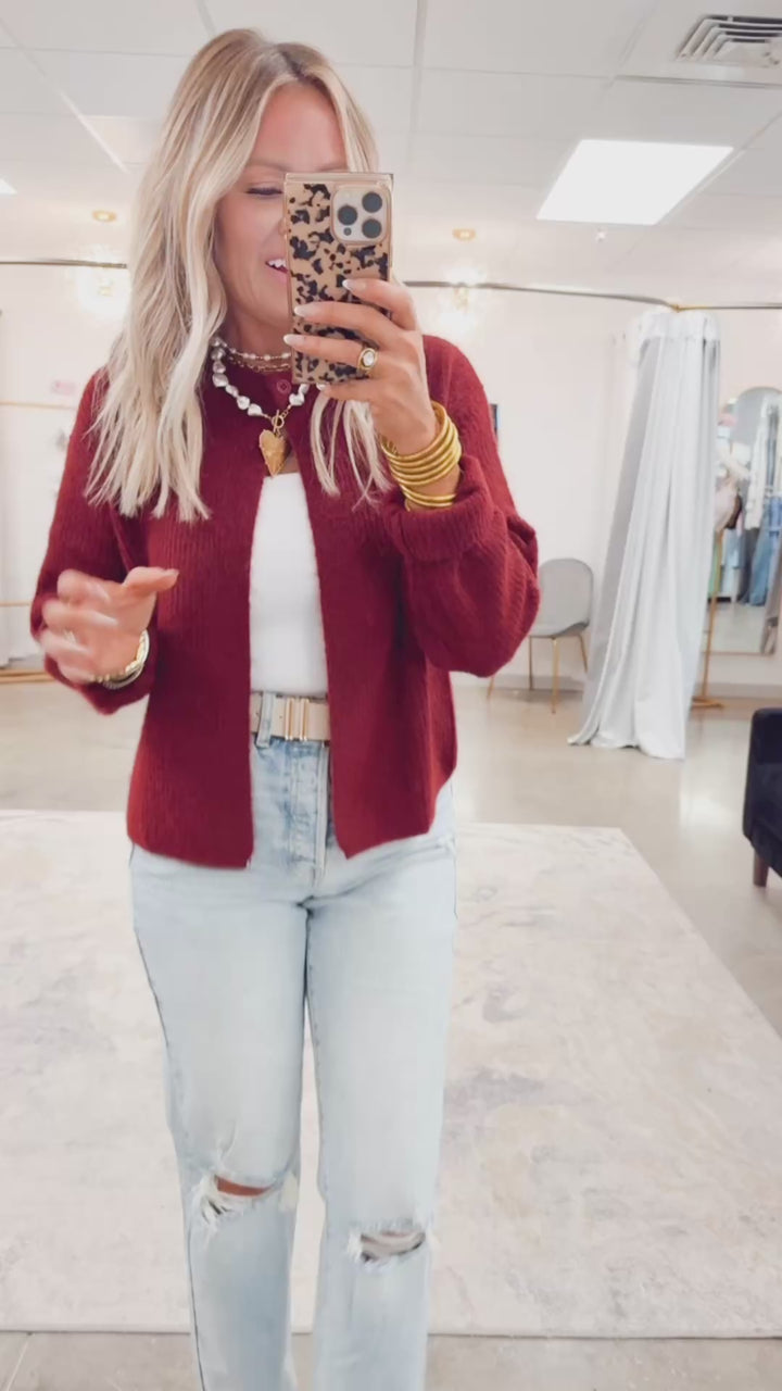 Senna Open Cardigan-Burgundy