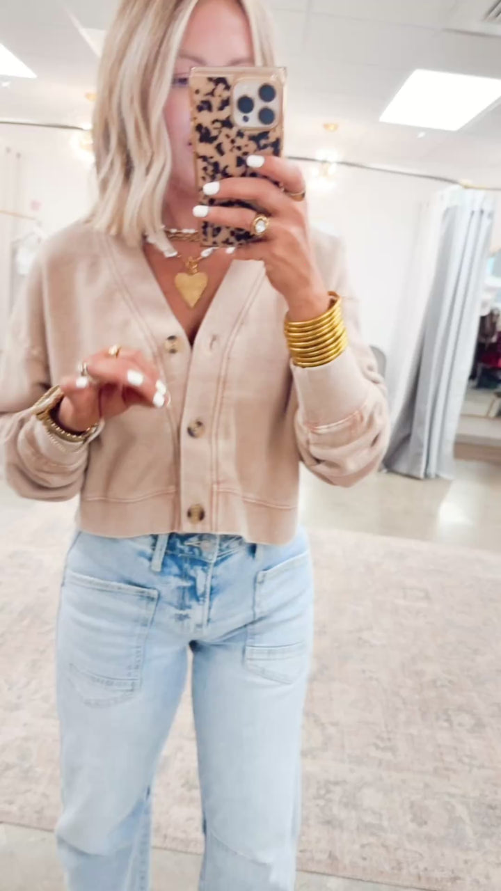 Lizzy Cropped Cardigan-Taupe