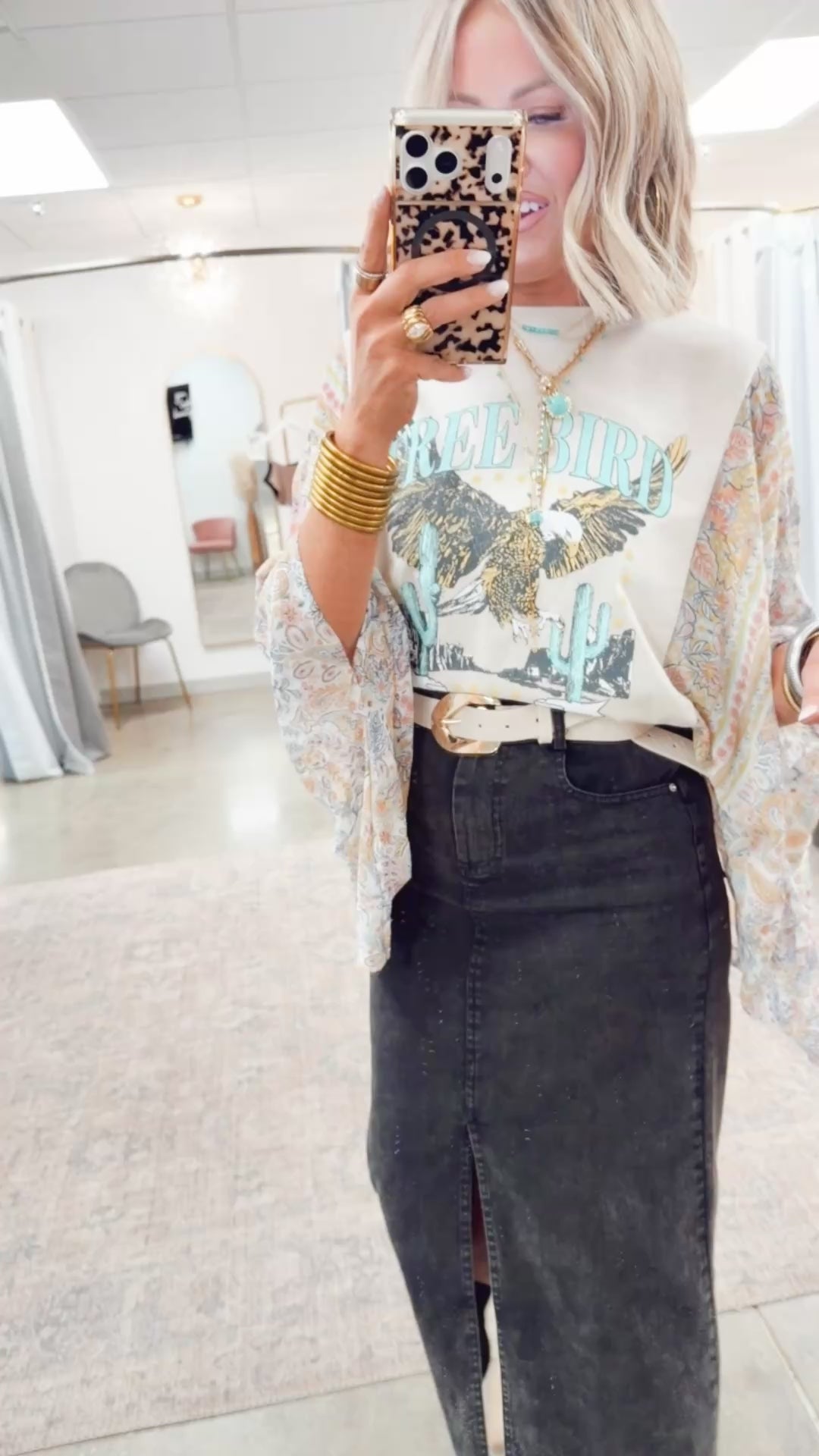 Free Bird Scarf Print Kantha Top-Bone