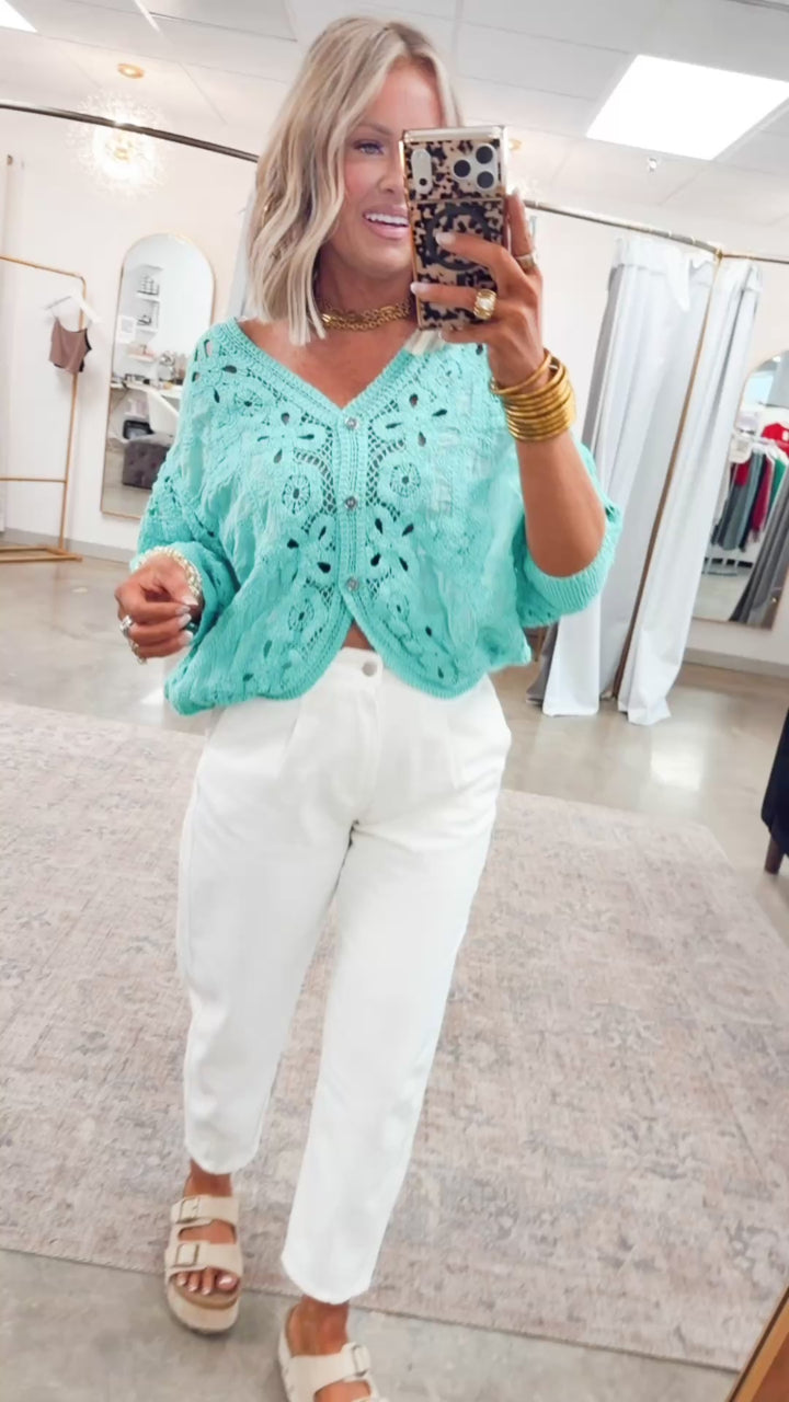 Desert Dream Crochet Cardigan-Mint