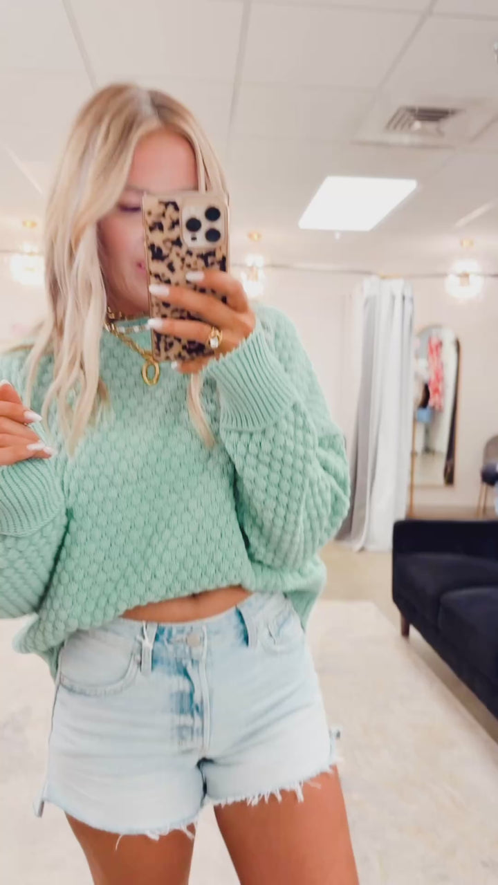 The Haze Raw Knit Sweater-Pistachio
