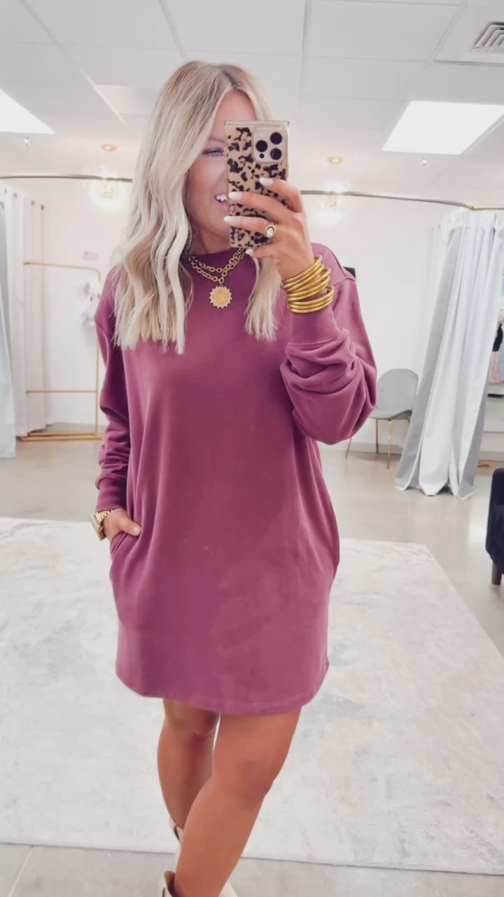 Mila Sweatshirt Dress-Dark Cherry