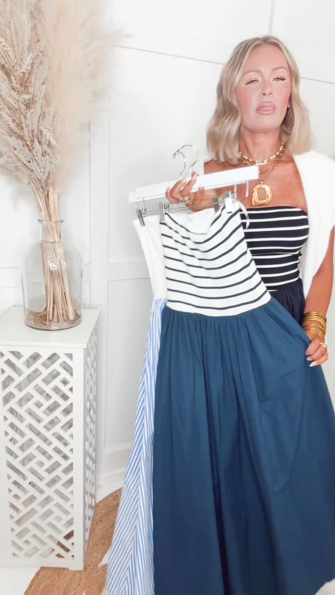 The Seaview Stripe Maxi Dress-Black
