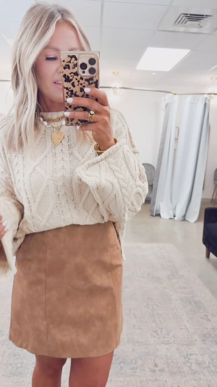 Nora Leather Mini Skirt-Camel