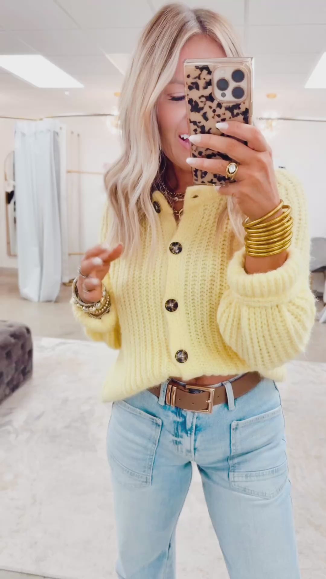 Brushed Button-up Cardigan-Yellow