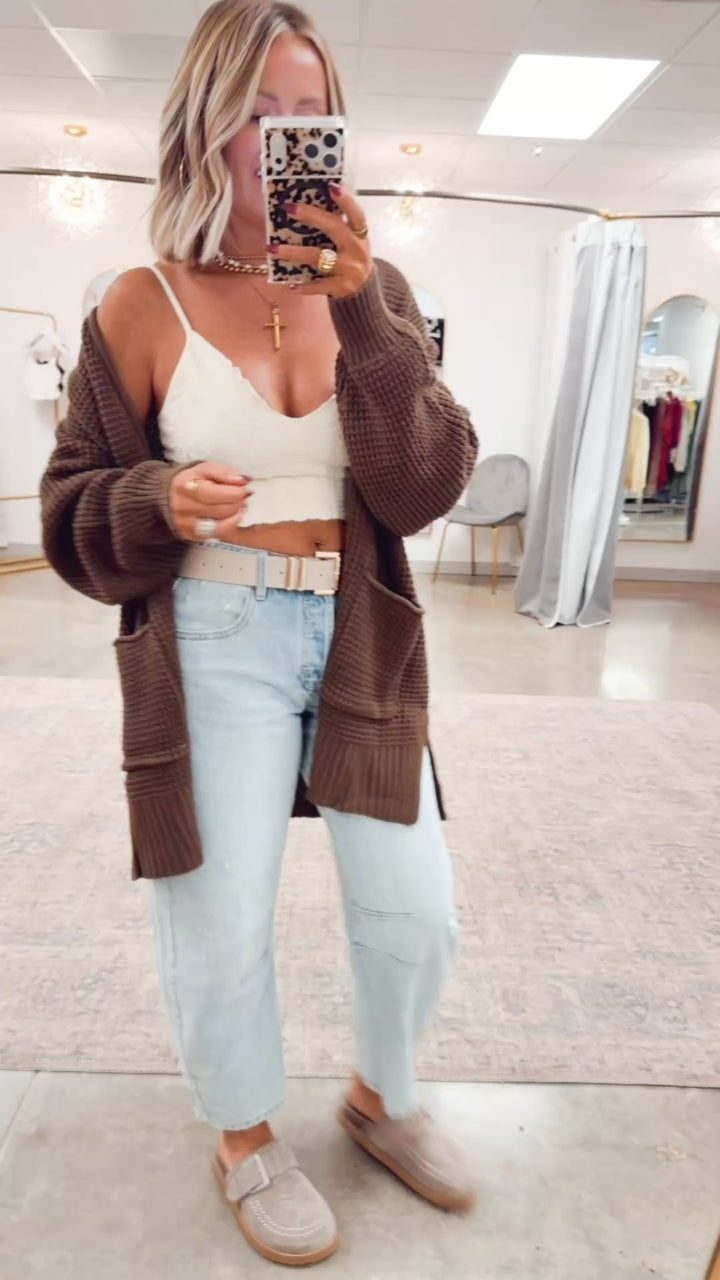 Brown Waffle Weave Cardigan